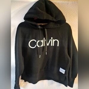 Calvin Klein High Low Cropped Women's Black Hoodie Sweater